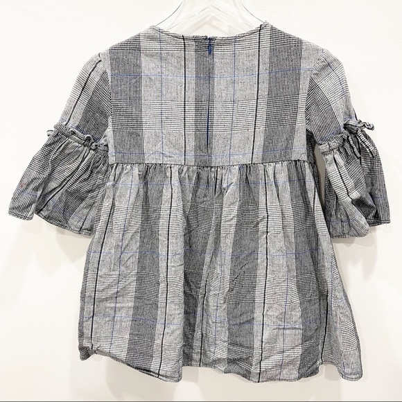 Zara Cotton Plaid Houndstooth Tie Sleeve Dress Size 9 - Picture 3 of 10